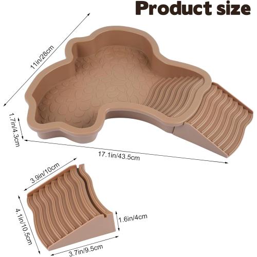Large Reptile Bathing Pool, Tortoise Food Water Bowls with Ramp, Reptile Feeding Dish Water Bowl Bathing Pool Aquarium Ornament for Gecko, Snake, Turtle, Bearded Dragon, Lizard Bath