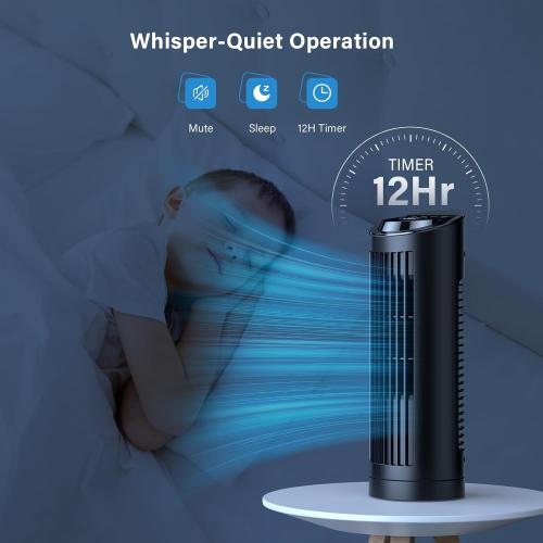 13 Bladeless Tower Fan with 3 Speeds, 4 Mode (AI, Normal, Natural, Sleep), Touch Screen   Remote Control, 12H Timer, 80° Oscillation, Fast Cooling, Desk Fan for Bedroom Home Office Desktop