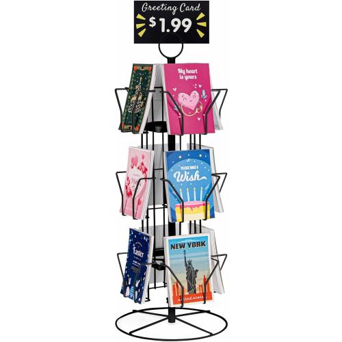 ANBOXIT Greeting Card Display Stand Rotating Rack Holder, for Postcard Sticker Retail, Metal Black, 12 Display Pockets