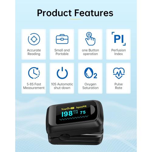 Fingertip Pulse Oximeter Blood Oxygen Monitor Pulse Ox, Heart Rate and Fast Spo2 Reading Oxygen Meter with OLED Screen Included Batteries and Lanyard