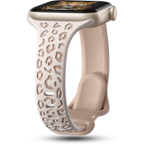 CreateGreat Slim Leopard Engraved Bands Compatible with Apple Watch Band 41mm 40mm 38mm 49mm 46mm 45mm 44mm 42mm Women, Cheetah Silicone Strap for iWatch Series 10 9 8 7 6 5 4 3 2 1,Ultra,SE
