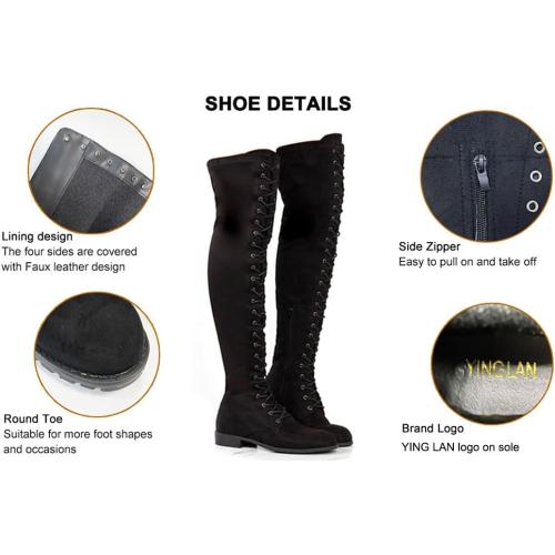 Size/11 YING LAN Women's Over The Knee Low Heel Lace Up Tall Boots