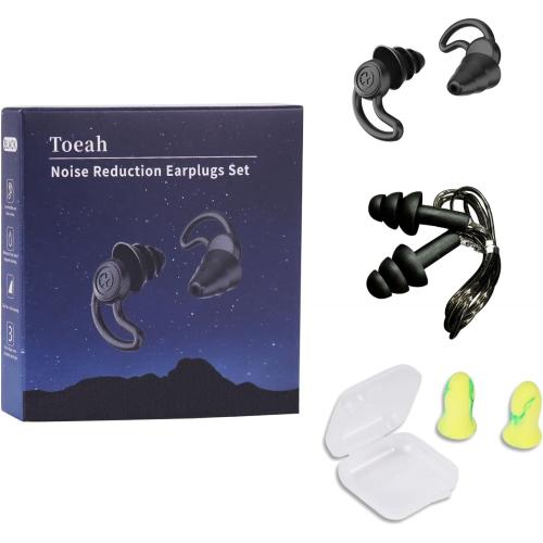 Ear Plugs for Noise Reduction, Ear Plugs for Sleeping Noise Cancelling, Washable Hearing Protection for Work, Travel, Concert, Swimming, Sleep Snoring (Steelblue, One Size) 2pk