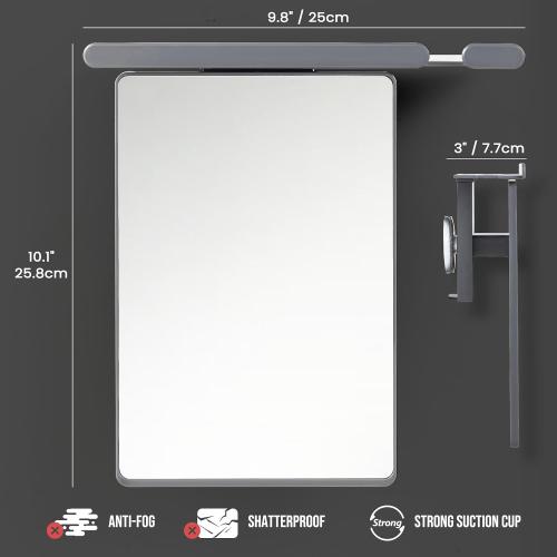 TAILI Shower Mirror Fogless for Shaving with Razor Holder, Fog Free Shower Mirror Suction Wall Mounted for Men & Women, Shatterproof, Removable, Rust-Proof & Waterproof, Grey