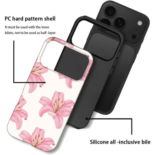 Case Compatible with iPhone 17 Pro - Hybrid Durable Shockproof Phone Cover,Cases for Woman Girl - Pink Lily Flower