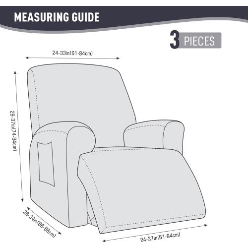 KinCam Recliner Covers, Stretch Reclining Chair Covers, Recliner Sofa Slipcovers Stripe Jacquard Recliner Couch Covers Furniture Protector Covers for Pet Kid (1 Seater, Charcoal Gray)