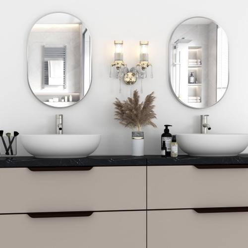 Oval Bathroom Mirror Wall Vanity Oval Mirrors, 20x30 Silver Bathroom Mirrors for Over Sink Pill Mirrors Capsule Wall Mounted Mirror, Modern Mirror with Metal Frame for Wall Decor
