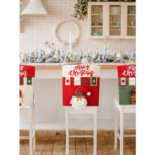 MOTUZP Xmas Dining Chair slipcovers Santa Claus SnowOffice Party Bar Decor[ABC*2],Christmas Chair Back Covers Set of 6Xmas Dinner Chairs Cover for Kitchen Resta