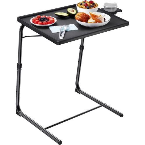 Adjustable TV Tray Table - TV Dinner Tray on Bed & Sofa, Comfortable Folding Table with 6 Height & 3 Tilt Angle Adjustments (Black)