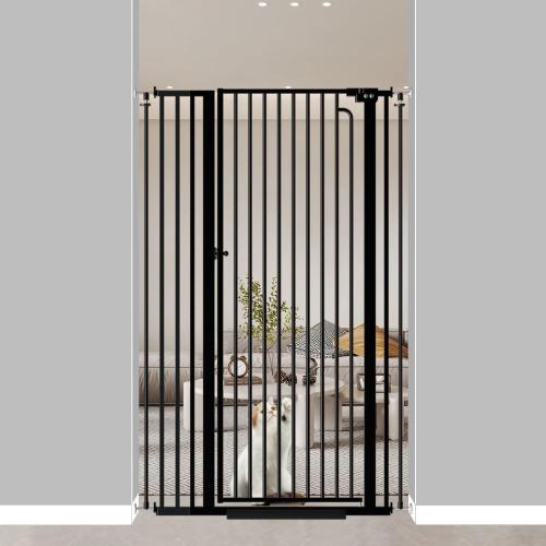 57 Extra Tall Cat Gate for Doorways, No Climb, 33.8-38.5 Wide, High Pressure Mounted, Auto Close Safety, Tall Baby Gates with Door for Cats, Dogs (Black)