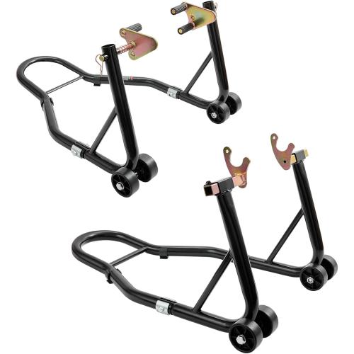 vevor Motorcycle Stand Lift 850lbs Front Rear Combo Stand Lift Stand Front Wheel Fork Stand Rear U L Fork Swingarm Spool Stand Compatible with Most Yamaha Honda Kawasaki Suzuki Motorcycles Black