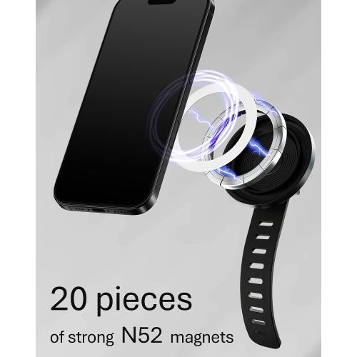 Magnetic Phone Holder for Stroller, Shopping Cart & Golf Push Cart | Handlebar Phone Mount for MagSafe | Strap with Strong Magnet for Mag Safe | Stroller Accessories for Uppababy, Nuna, Bugaboo...