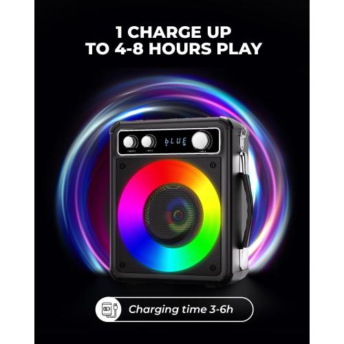 Karaoke Machine, Portable Bluetooth Karaoke Speaker with 2 Wireless Microphones, PA System for Adults Kids with LED Lights, Supports FM/AUX/USB/TF for Home Party