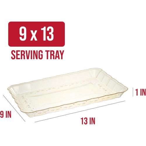 Plasticpro Plastic Serving Trays - Serving Platters Rectangle 9X13 Disposable Gold Glitter Party Dish Includes 4 Trays