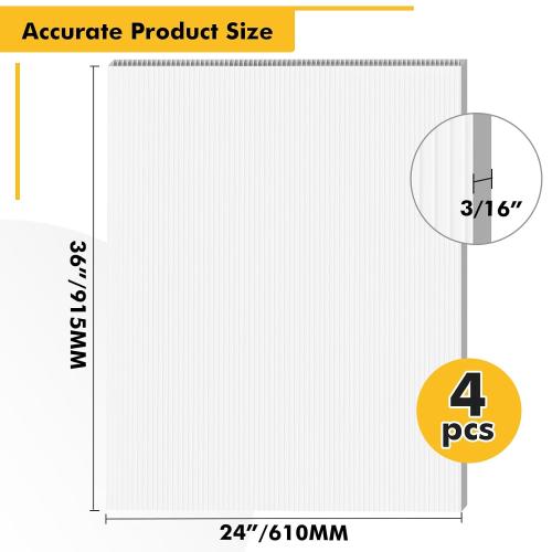 Corrugated Plastic Board 24x36 inch - 4 Pack White Plastic Poster Board, 3/16'' (5MM) Thick Blank Board, Waterproof Sheets for Indoor & Outdoor Use, Displays