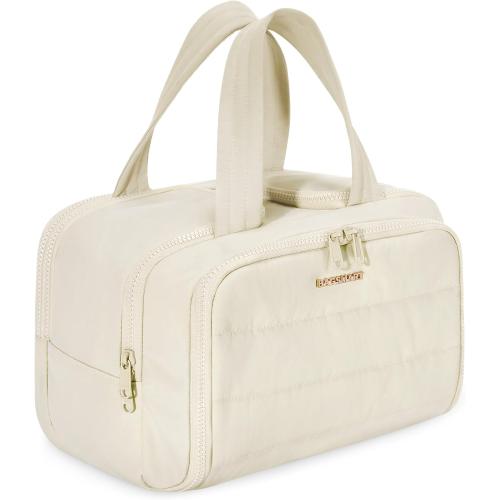 BAGSMART Travel Toiletry Bag, Crush Toiletry Bag for Women, Wide-open Puffy Toiletry Bags for Traveling, Large Travel Cosmetic Makeup Bag Organizer for Accessories,Toiletrie, Beige