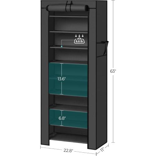 SONGMICS Shoe Rack with Non-Woven Fabric Cover, 9 Tier Storage Shelf for 27-35 Pairs of Shoes, Entryway, Suitable for Sneakers, High Heels, Flats, and Boots, Black URXJ10H