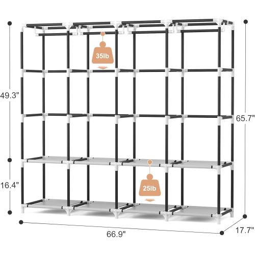 VTRIN Portable Closet for Hanging Clothes 67 Inch Wide Large Capacity Portable Wardrobe Closet with Cover, 4 Storage Shelves and 4 Hanging Rod Sturdy Free Standing Closet for Bedroom, Printing