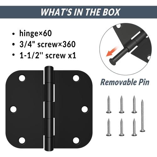 bulk black door hinges Matte Black Door Hinges 3.5 Inch with 5/8 Radius Corner, Flat Iron Residential Door Hardware Black Hinges for Doors, Interior Door Hinges for Bedroom, Bathroom, and More