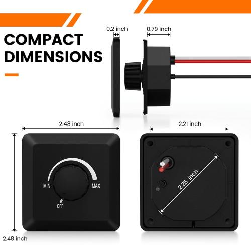 GZV 12V Dimmer Switch, 200W PWM Dimmer Switch - Adjustable Brightness for LED, Halogen, Incandescent & Strip Lights - Compatible with RV, Auto, Truck, Marine, Black