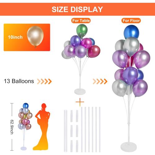 2 Sets of Balloon Stand Kit - 62in Balloon Stands with Base, Balloon Sticks, Decorations for Party Birthday Wedding Baby Shower Gender Reveal Graduation