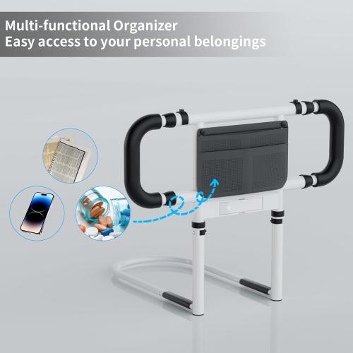 Color White Bed Rails for Elderly Adults Safety: Elderly Assistance Products with Adjustable Double Grips, Storage Pocket, Motion Sensor Light, Items for Elderly Bed Rail, Can Withstand 300lb(White)