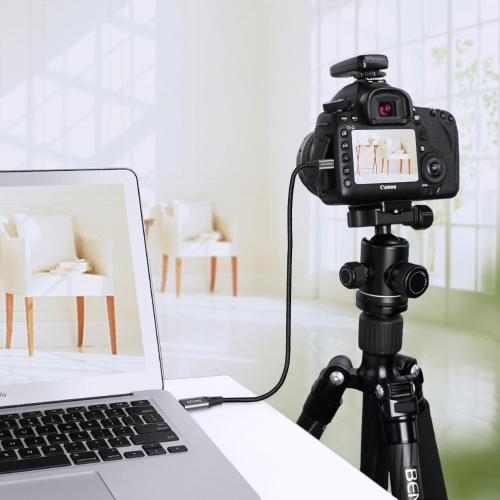 AGVEE 3.3ft USB-C to Mini USB Cable, Gold Plated End Tips, Braided Durable Mini-B 5-Pin to Type-C Data Charging Charger OTG Cord for Hero 3 , Canon Nikon Camera, GPS, Blue Yeti, Dark Gray