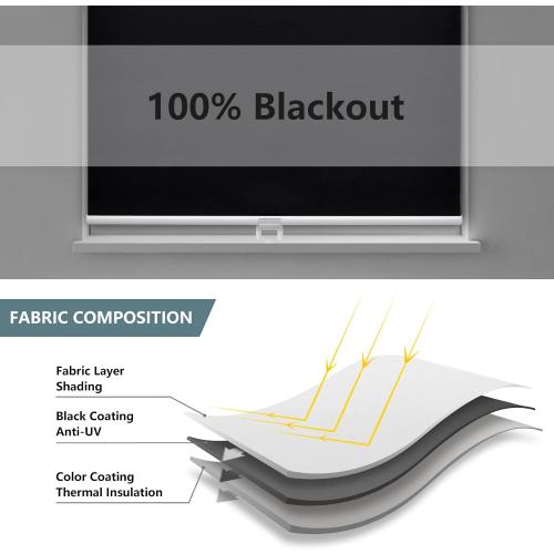 Cordless Roller Shades Blackout Blinds for Windows Room Darkening Rolled Up Shades with Spring System, UV Protection Window Shades Door Blinds for Home and Office (54 W x 72 H, Black)
