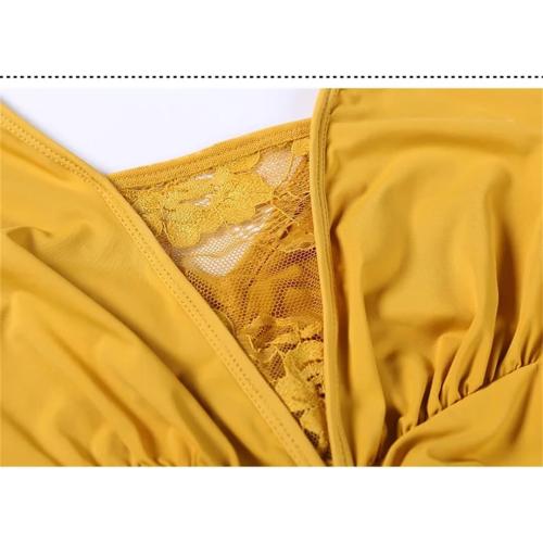 Dndrdhfb Women's XL Round Neck Latin Dance Skirt Long Sleeve Modern Dance Skirt Solid Color Waltz Skirt