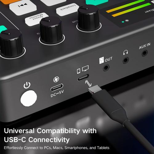 HOSONGIN Gaming Audio Mixer, Audio Interface with Pro-preamp, Voice Changer & DJ Mixer Effects, 48V Phantom Power, Bluetooth & RGB Live Sound Card for Streaming, Podcasting, Gaming