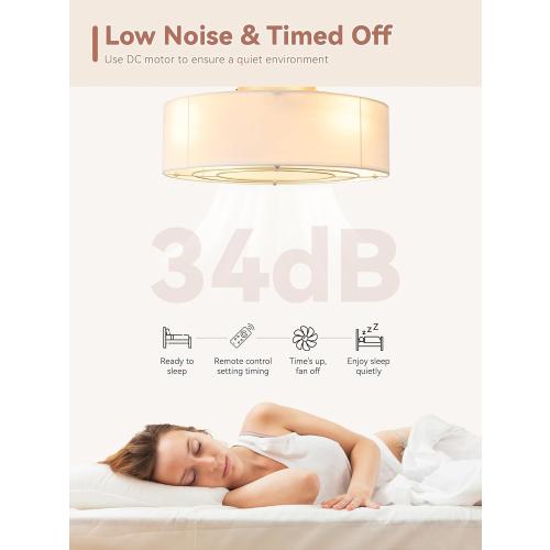 Low Profile Ceiling Fans with Lights, 20 Boho Rattan Ceiling Fan with Light Flush Mount and Remote Control, Drum Caged with 6 Speeds for Bedroom, Nursery, Living Room