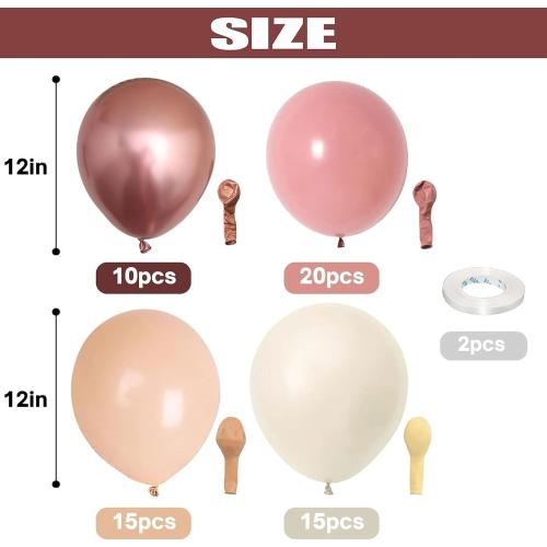 Retro Blush Pink Balloons, 60 Packs 12 Inch Dusty Pink Metallic Chrome Rose Gold White Sand Nude Balloons for Pumpkin Baby Shower Girls Women Boho Birthday Bridal Wedding Mothers Day Decorations