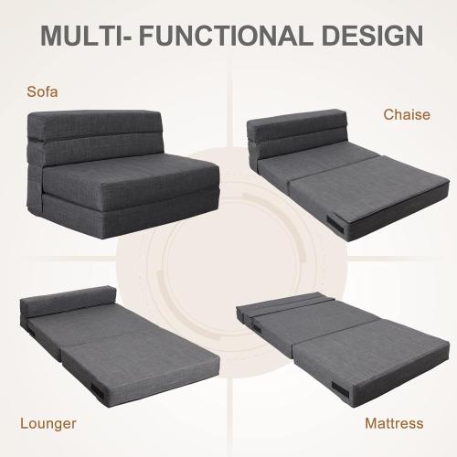 Queen Size Folding Sofa Couch Memory Foam with 2 Pillows Sleeper Chair Lazy Couch Triple Futon Convertible Guest Beds, Washable Cover,Dark Gray