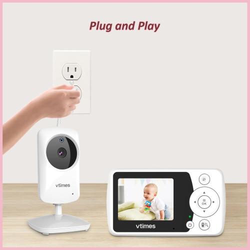 Baby Monitor with Camera and Audio, Video Baby Monitor No WiFi Night Vision 2.4 LCD Screen Portable Baby Camera Monitor Alarm Lullaby Temperature Sensor and 1000ft, Ideal for Baby/Elderly/Pet