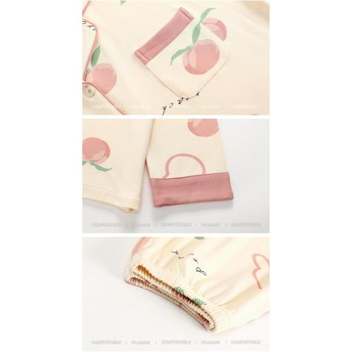 Kawaii Pajamas for Women Medium Autumn Ladies Cardigan Cotton Pajama Korean Lapel Sleepwear Long Sleeve Loungewear