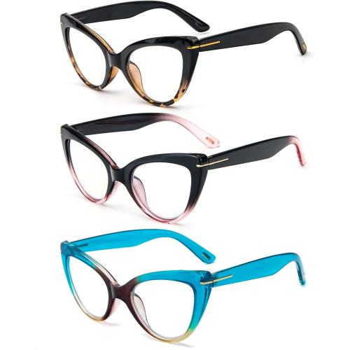 DXYXYO 3 Pack Cat Eye Reading Glasses for Women Fashion Blue Light Blocking Thick Frame Computer Readers 2.5