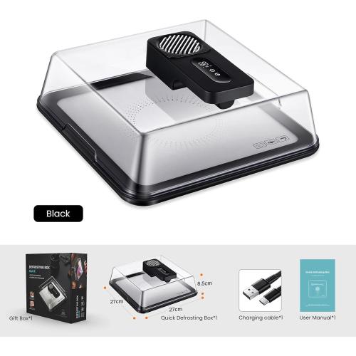 Rapid Defrosting Tray for Frozen Meat, Meat Thawing Tray for Frozen Meat with Airflow Technology, Meat Defroster, Smart Defrosting Mat, Thawing Mat, No Cold/Warm Water Required, Black