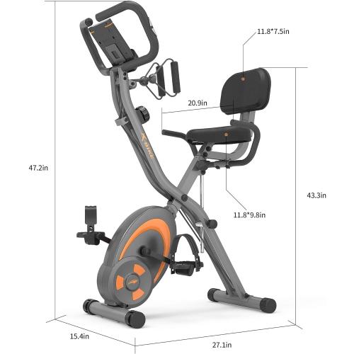 leikefitness Folding Stationary Bike Recumbent Exercise Bike | w/Arm Resistance Bands-Pulse Sensor-LCD Monitor and Easy to Assemble Indoor Cycling Bike