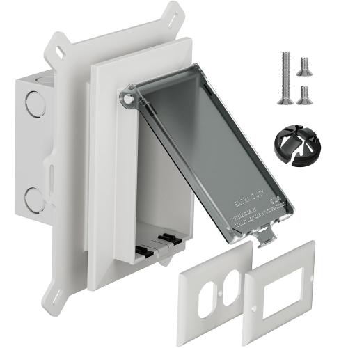 Recessed Outlet Box, DBVS1C-1 Low Profile Electrical Outlet Boxes, Wall Plate Kit for New Vinyl Siding, Enclosed Weatherproof Pack with Duplex & Decorator Style Covers, 1-Gang,Clear, Vertical