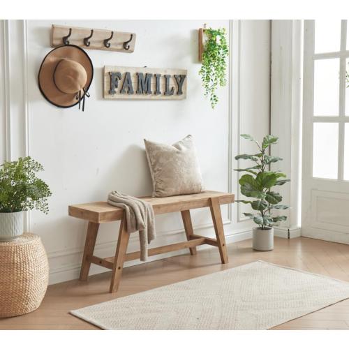 Farmhouse Solid Wood Entryway Bench – 43.4 Inches Rustic Long Bench, Dining Bench with Angled Legs, Hand-Finished Natural Grain, for Foyer, Hallway, Bedroom