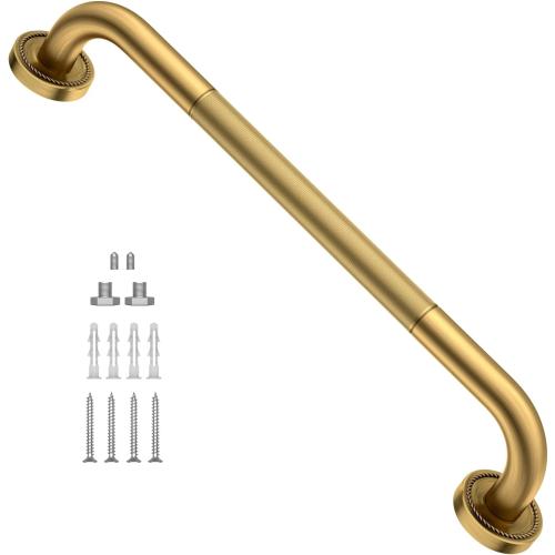 Size 20 Inch Anti Slip Bronze Shower Grab Bar Polished Gold,ZUEXT Antique Brass Bathroom Grab Bar, Knurled Bathroom Balance Bar, Safety Hand Rail Support Handicap Elderly Injury Senior Assist Bath Handle
