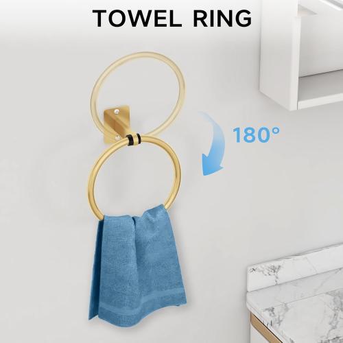 Bathroom Accessories Set, KLJKPA 4 Pieces Gold Bathroom Hardware Set, 24 inch Towel Bar, Towel Racks for Bathroom, Robe Towel Hooks, Toilet Paper Holder Wall Mounted