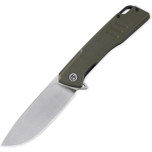 Petrified fish PFB02 Loco Pocket Knife, 3.70 D2 Satin Blade Camping Knife, 5.29oz G10 Handle Flipper Liner lock Folding knife for EDC (Green Satin)