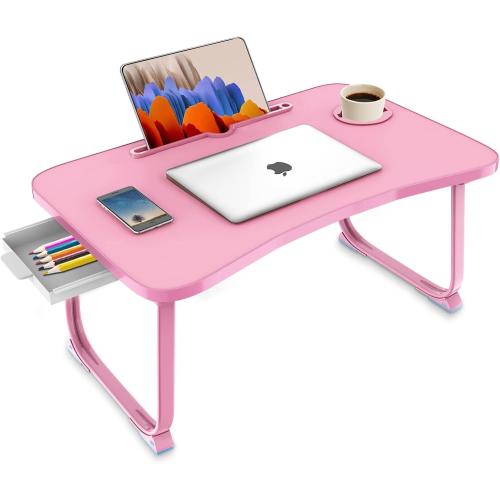 Fayquaze Portable Foldable Laptop Bed Table with Storage Drawer and Cup Holder, Laptop Desk Stand Tray for Eating, Reading and Working