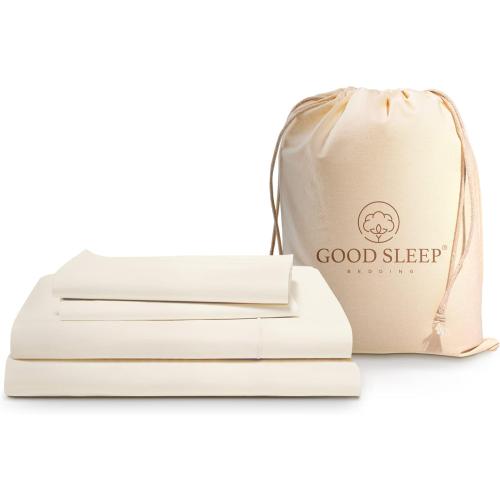 Good Sleep Bedding Cotton Sheets: 100% Long Staple Egyptian Cotton SPLIT KING LIGHTBLUE  BedSheets, 4 Piece Cotton Ivory Sheet Set, Fits Mattress Upto 16 Inches Deep Pocket