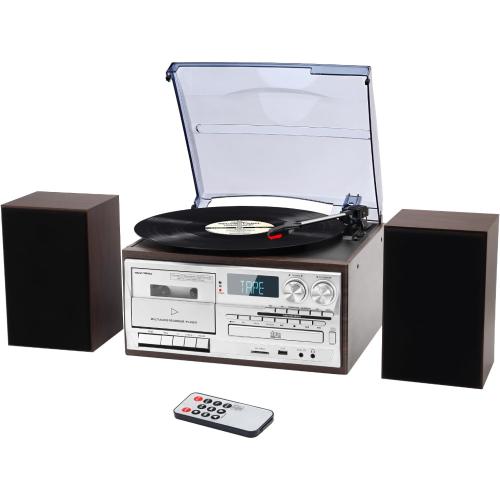 10 in 1 Record Player with External Speakers,3 Speed Bluetooth Turntable Vinyl Player with CD/Cassette Play,AM/FM Radio, USB/SD Playback,Aux-in/RCA Line Out