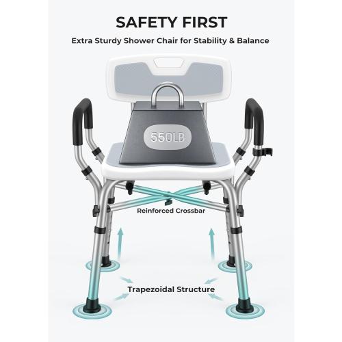 VFAUOSIT Shower Chair for Elderly and Disabled, 550 lbs Shower Chair for Inside Shower with Arms and Back, FSA/HSA 6-Height Shower Seats for Adults with Shower Bag, Bath Chairs for Seniors Inside Tub