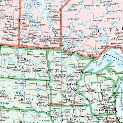 North America Wall Map - Atlas of Canada - 34 x 39 Laminated