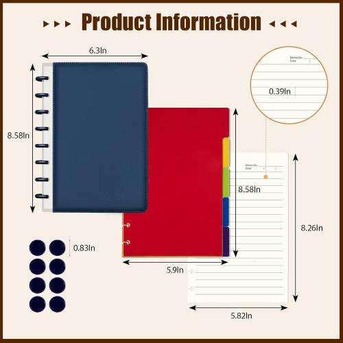 MOSA BEAR Discbound Notebook Spiral Journal with Removable Pages 180 Wide Ruled Disc Planner with 6 Binder Dividers for Work Meeting School