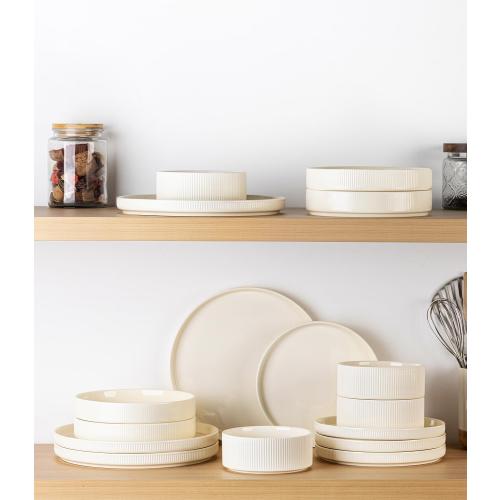 TheTerra Ceramic Dinnerware Sets for 4, 12 Pieces Porcelain Lightweight Plates and Bowls Sets, Scratch Resistant Dish Set, Oven & Microwave & Dishwasher Safe, Beige